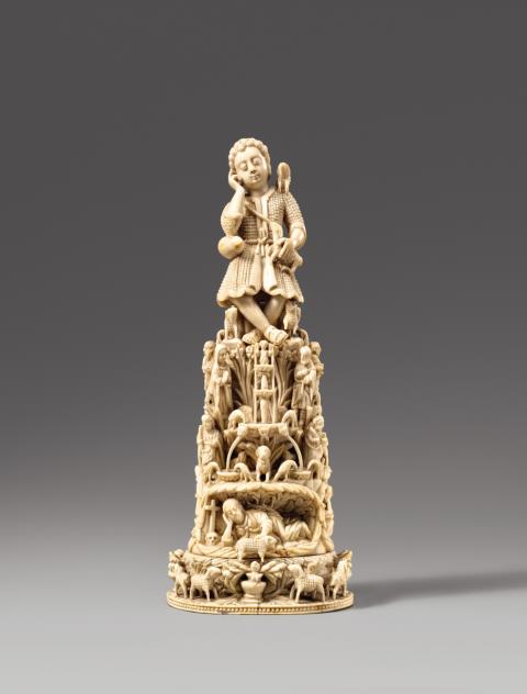  Goa - A 17th - 18th century small Goan carved ivory depiction of Christ as the good shepherd.