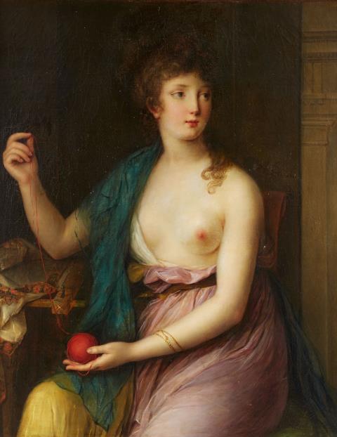 Französischer Meister um 1800/1820 - Junge Frau mit Webrahmen