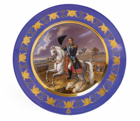 Gotthelf Rudolf Asel - A rare dish with a portrait of Charles XIV John of Sweden on horseback.