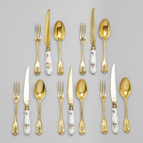 Abraham IV Warnberger - An Augsburg silver gilt cutlery set
