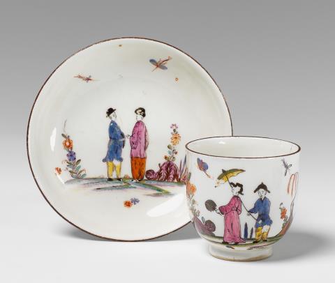Adam Friedrich von Löwenfinck - A Meissen porcelain cup and saucer with bizarre Chinoiserie decor.