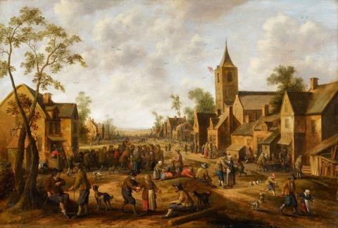 Joost Cornelisz. Drochsloot - Dorfansicht mit zahlreichen Figuren