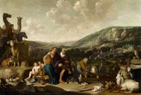 Cornelis Saftleven - Landschaft mit Jakob und Rachel