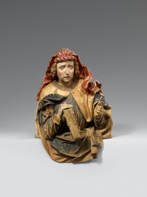  Tyrol - A Tyrolese carved limewood bust of a prophet or philosopher, circa 1485/1490.