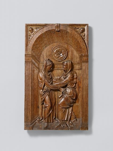 Flemish circa 1530/1540 - A Flemish carved oak relief depiction of the Visitation, circa 1530/1540.