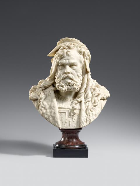 Albert-Ernest Carrier-Belleuse - A white Carrara marble portrait bust of Albrecht Dürer.