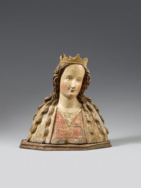 Probably Cologne late 15th century - A possibly Cologne late 15th century carved wooden reliquary bust of a saint.