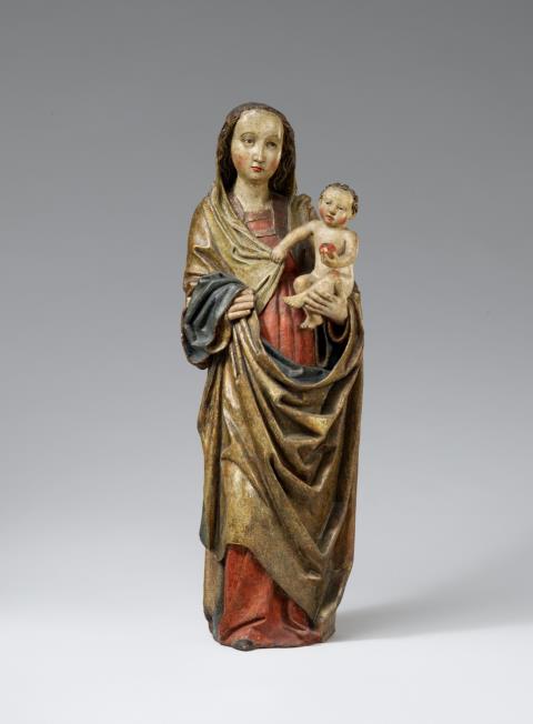 Upper Rhine-Region - A presumably Upper Rhenish late 15th century carved wooden figure of the Virgin and Child.