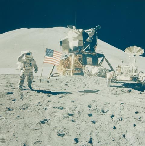 NASA - Astronaut James B. Irwin salutes the flag, Apollo 15