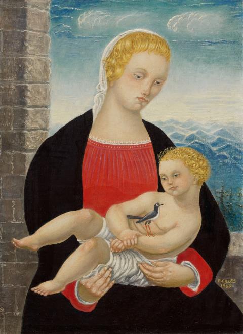 Barthel Gilles - Madonna mit Kind und Vogel vor Alpenlandschaft