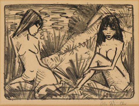 Otto Mueller - Zwei in Dünen sitzende Mädchen 2 (Mädchen am Ufer)