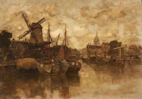 Ludwig Munthe - Ansicht einer holländischen Hafenstadt