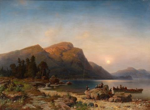 Heinrich Steinike - Sunset on the Banks of a Mountain Lake