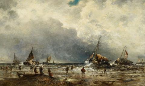 William Edward Webb - Coastal Landscape with Fishers and Sailing Boats