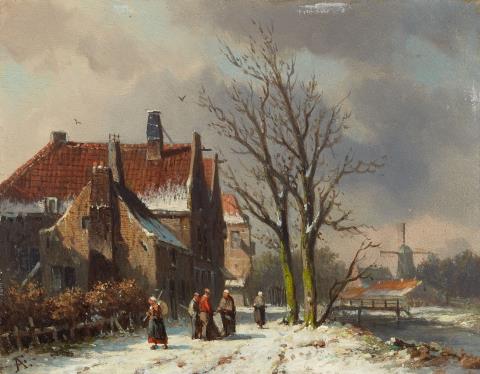 Adrianus Eversen - Dutch City by a Canal in Winter