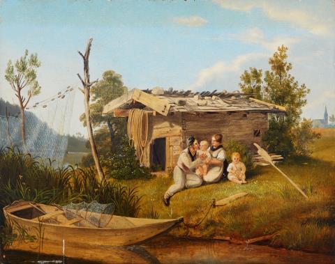W. Fries - River Landscape with a Fisher Family