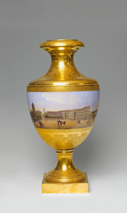 Vase mit Panoramaansicht des Lustgartens