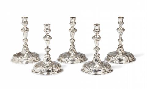 Caspar Kornmann - A set of five Augsburg silver candlesticks