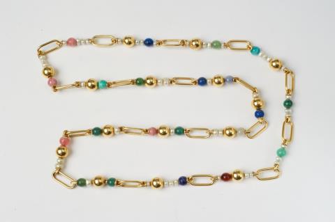 Gebhard Duve - An 18k gold, pearl and coloured stone sautoir by Gebhard Duve