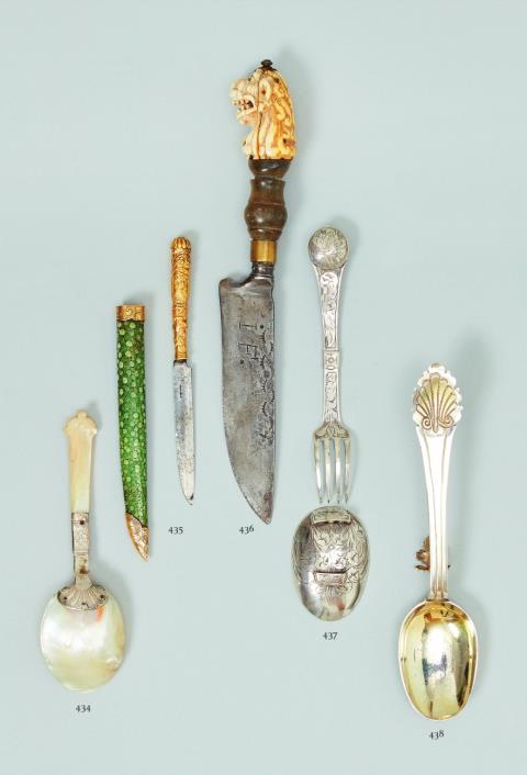 Jacob Kißling - A Nuremberg partially gilt silver spoon. Marks of Jacob Kißling, ca. 1707 -15.