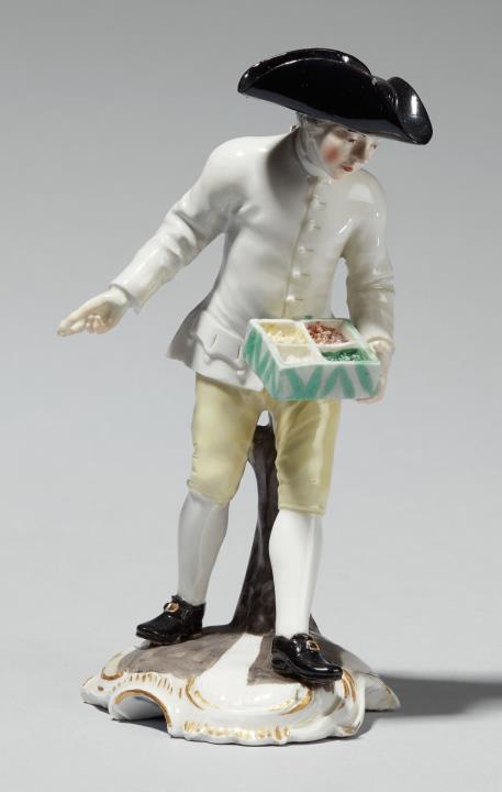 Johann Wilhelm Lanz - A Frankenthal porcelain model of a gardener with a box of seeds