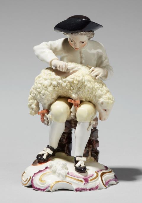 Johann Wilhelm Lanz - A Frankenthal porcelain model of a sheep shearer