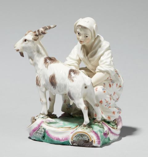 Porcelain Manufacture Frankenthal - A Frankenthal porcelain figure of a lady milking a goat