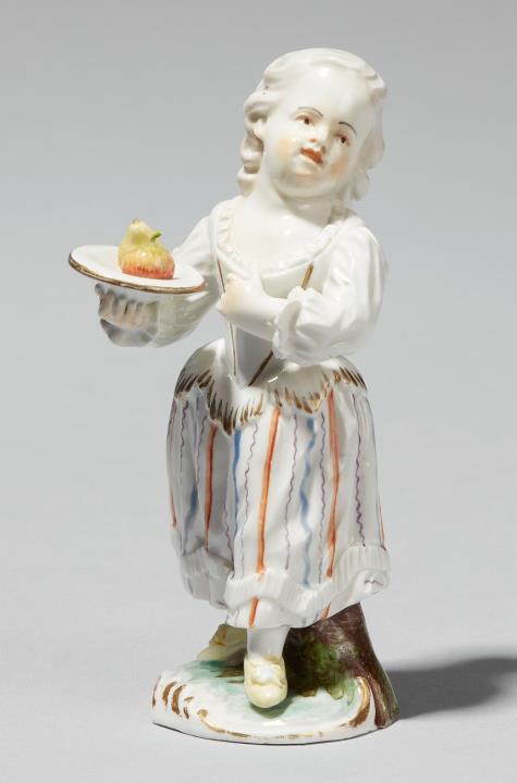 Porcelain Manufacture Frankenthal - A Frankenthal porcelain figure of a girl with a bowl of fruit