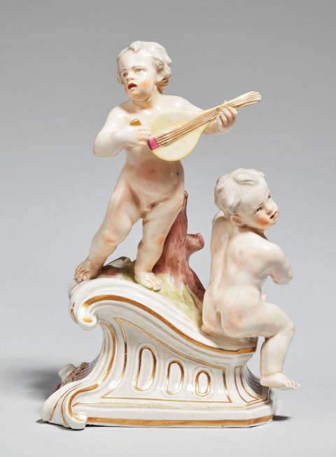 Johann Wilhelm Lanz - A Frankenthal model of two musical putti on a bracket