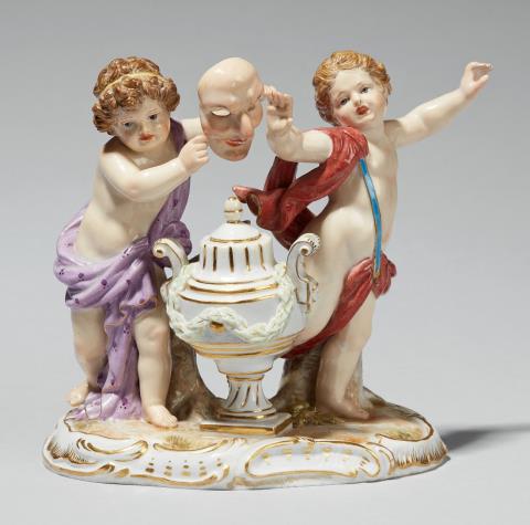 Christian Gottfried Jüchtzer - A Meissen porcelain model of two putti as an allegory of theatre