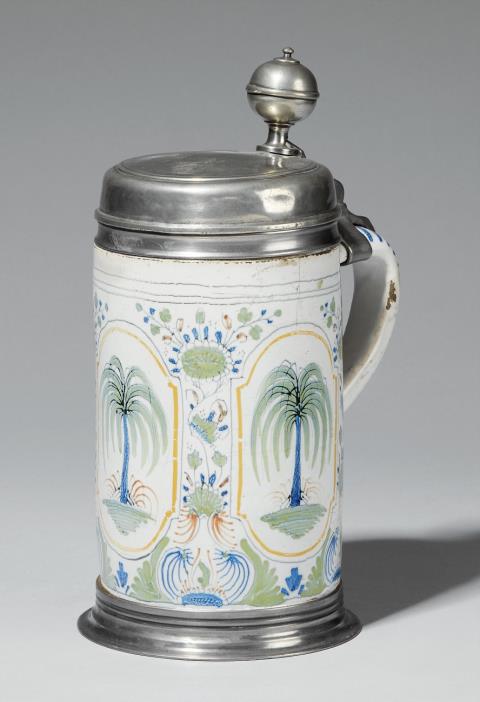  Dorotheenthal - A pewter-mounted Dorotheenthal faience pitcher