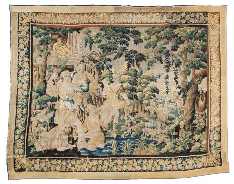  Aubusson - An Aubusson wool and silk tapestry depicting Diana and Acteon