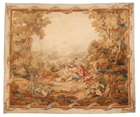 Aubusson - An Aubusson wool and silk tapestry with a pastoral scene