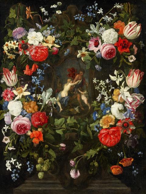 Jan Philip van Thielen - Venus and Adonis in a Floral Garland