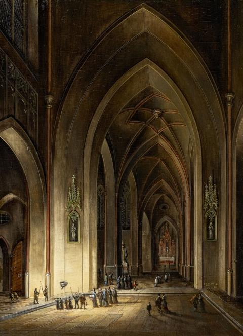 Johann Ludwig Ernst Morgenstern - A Gothic Church Interior by Night