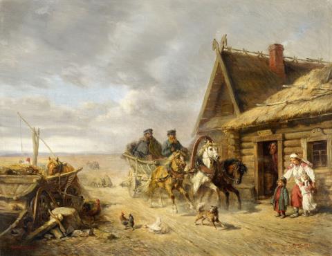 Wilhelm Amandus Beer - Russische Bauernszene mit vorbeirasender Troika