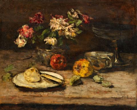 Carl Schuch - Still Life with Flowers and Apples