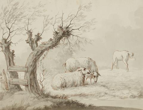 Andreas Schelfhout - Meadow Landscape with Animals
