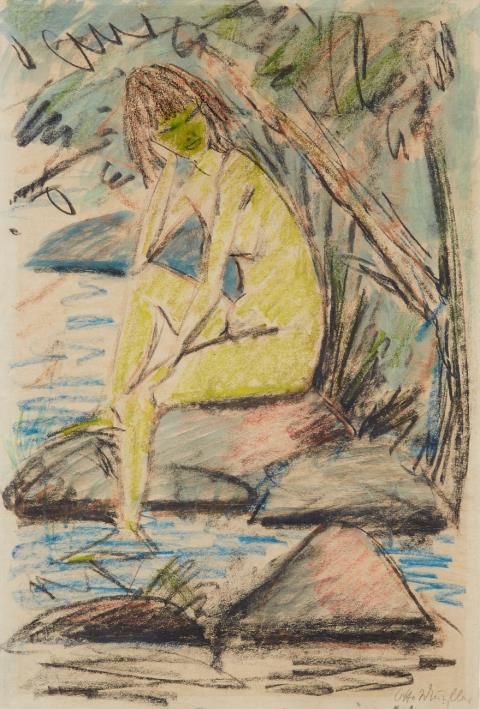 Otto Mueller - Sitzendes Mädchen am Wasser