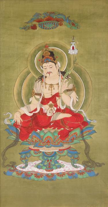 and Anonymous
Anonymous painter . 20th century - Buddha Maitreya by an anonymous painter. Ink and colour on silk. 20th century.