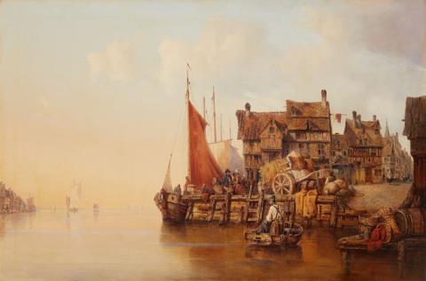 Ludwig Hermann - Coastal Landscape with a Harbour Town