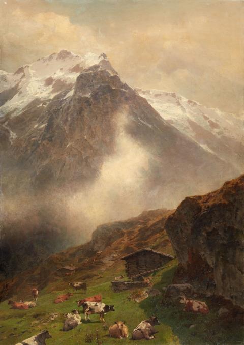 Otto von Kameke - Alpine Landscape with a Herd of Cattle