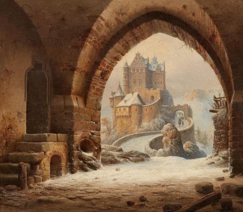Wilhelm Steuerwaldt - An Archway with a View of a Medieval Castle