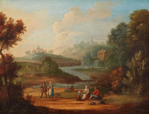 Jan Pieter van Bredael the Elder - River Landscape with Travellers