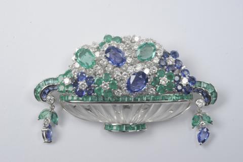 Harry Hofmann - A magnificent 18k white gold and coloured stone brooch