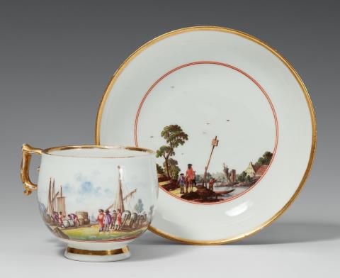 Christian Friedrich Herold - A Meissen porcelain cup with landscape decor