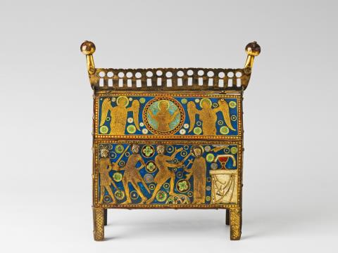 A Limoges enamel reliquary casket with the martyrdom of Thomas Becket