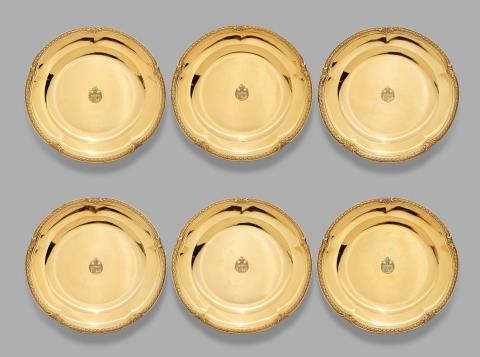 Six Parisian silver gilt plates made for the Dukes of de la Rochefoucauld. Marks of André Aucoc, 1894.