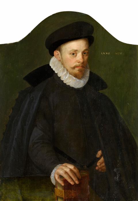 Flämischer Meister des 16. Jahrhunderts - Porträt eines Herren mit schwarzem Barett und weißer Halskrause