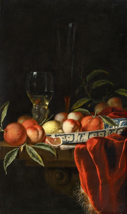Hendrik van Streek - Stillleben mit Römer, Flötenglas und einer mit Früchten gefüllten Wanli-Schale